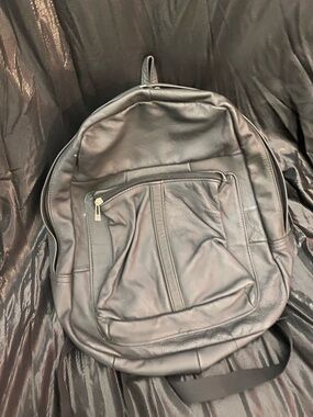 Everyday Black Faux Leather Backpack - Unbranded